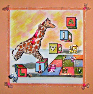 Painting titled "Une petite girafe p…" by E. Angie Boucard, Original Artwork, Ink