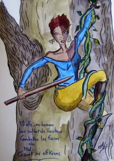 Dibujo titulada "Daryanne la guerriè…" por E. Angie Boucard, Obra de arte original, Tinta