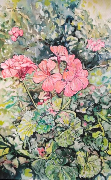 Painting titled "Flower" by Emel Çevi̇Kcan, Original Artwork, Watercolor