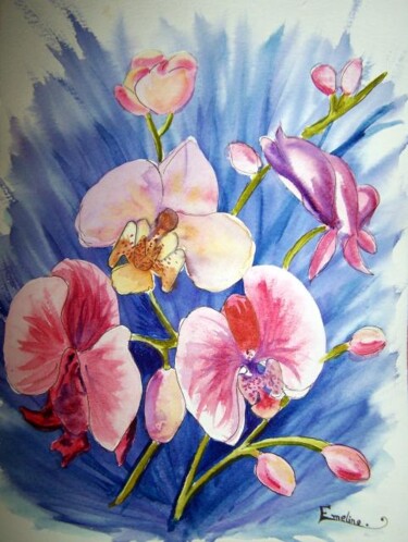 Peinture intitulée "orchidées" par Emeline Douteau, Œuvre d'art originale