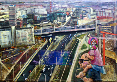 Картина под названием "Árpád bridge II." - Emese Bács, Подлинное произведение искусства, Акрил Установлен на Деревянная рама…