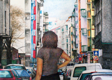 Dessin intitulée "Summer street" par Emese Bács, Œuvre d'art originale, Encre