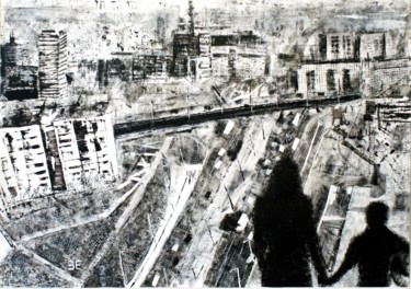 Druckgrafik mit dem Titel "Váci street from th…" von Emese Bács, Original-Kunstwerk, Monotypie