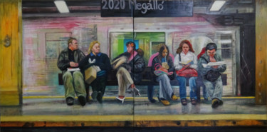Painting titled "2020. Station" by Emese Bács, Original Artwork, Oil Mounted on Wood Stretcher frame