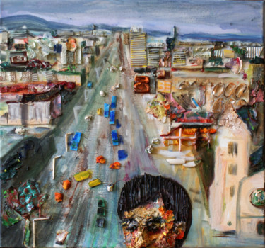 Painting titled "We are living here…" by Emese Bács, Original Artwork, Oil Mounted on Wood Stretcher frame