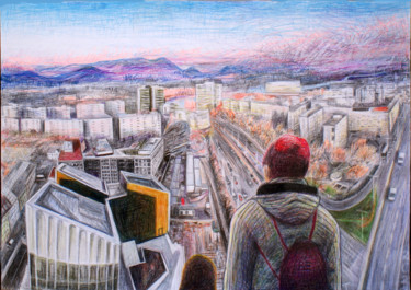 Dessin intitulée "We are living here…" par Emese Bács, Œuvre d'art originale, Crayon