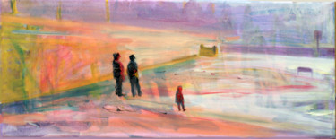 Painting titled "On the beach II." by Emese Bács, Original Artwork, Oil Mounted on Wood Stretcher frame