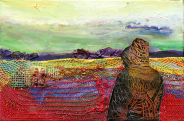 Painting titled "In a Surreal landsc…" by Emese Bács, Original Artwork, Oil Mounted on Wood Stretcher frame