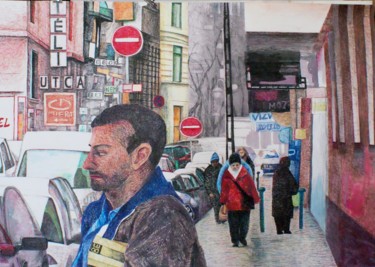 Dessin intitulée "Winter Street" par Emese Bács, Œuvre d'art originale, Crayon