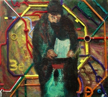 Peinture intitulée "The waiter in metro" par Emese Bács, Œuvre d'art originale