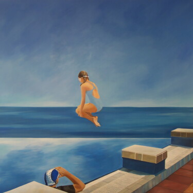 Painting titled "Jump" by Emese Chauvel, Original Artwork, Acrylic Mounted on Wood Stretcher frame