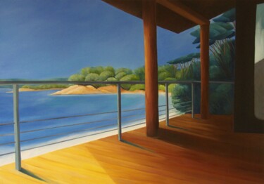 Painting titled "Porquerolles I" by Emese Chauvel, Original Artwork, Oil Mounted on Wood Stretcher frame