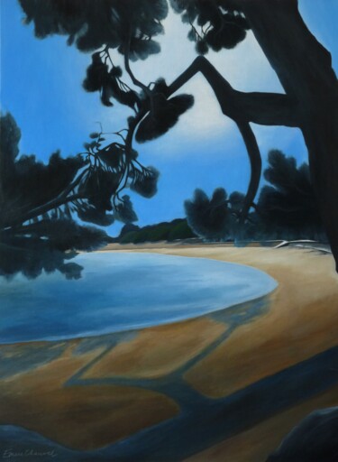 Schilderij getiteld "Clair de lune" door Emese Chauvel, Origineel Kunstwerk, Acryl Gemonteerd op Frame voor houten brancard