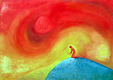 Painting titled "Red vortex, guy alo…" by Emilia Amaro, Original Artwork, Oil