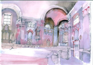 Schilderij getiteld "Budapest Church int…" door Emilia Amaro, Origineel Kunstwerk, Aquarel