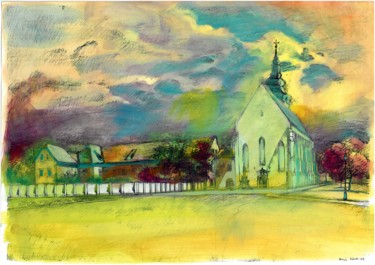 Malerei mit dem Titel "Old church in Szege…" von Emilia Amaro, Original-Kunstwerk, Aquarell