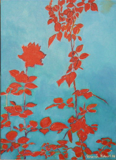 Painting titled "Roses shadow in red" by Emilia Amaro, Original Artwork, Oil