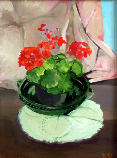 Peinture intitulée "Red geranium" par Emilia Amaro, Œuvre d'art originale, Huile