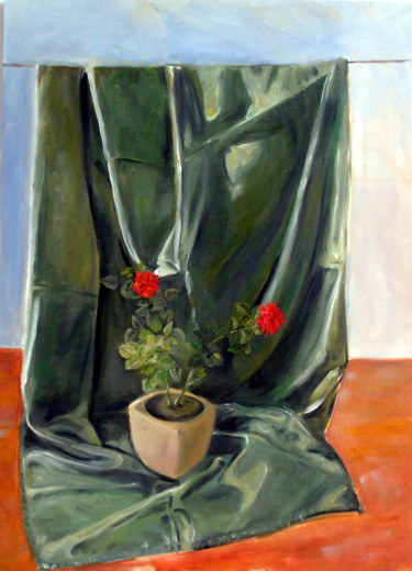 Painting titled "Small red roses in…" by Emilia Amaro, Original Artwork, Oil