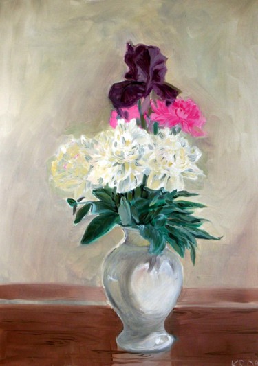 Painting titled "Flowers in white va…" by Emilia Amaro, Original Artwork, Oil
