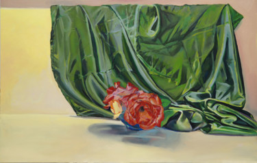 Painting titled "Roses with green sa…" by Emilia Amaro, Original Artwork