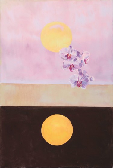 Painting titled "Orchid in sunset" by Emilia Amaro, Original Artwork, Oil