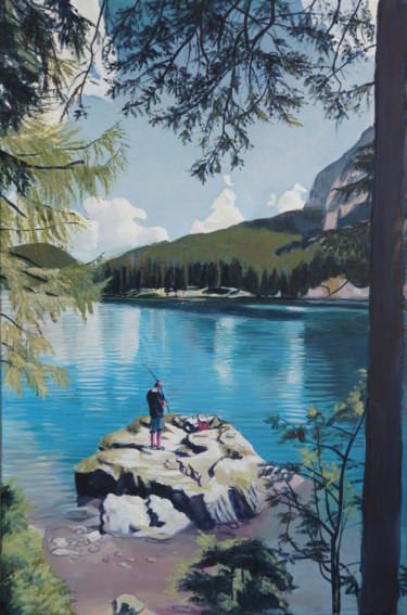 Картина под названием "Fishing on the Prax…" - Emilia Amaro, Подлинное произведение искусства, Акрил