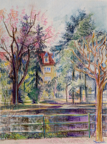 Malarstwo zatytułowany „Winter-promenade in…” autorstwa Emilia Amaro, Oryginalna praca, Pastel