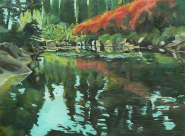 Malerei mit dem Titel "Japanese garden of…" von Emilia Amaro, Original-Kunstwerk, Öl