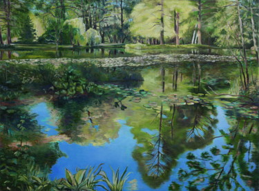 Painting titled "Peacefully lake" by Emilia Amaro, Original Artwork, Oil