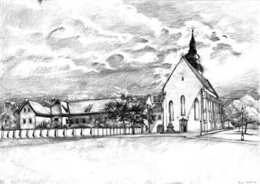 Drawing titled "Szeged old Cathedral" by Emilia Amaro, Original Artwork, Graphite