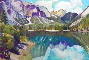 「Lago di Braies」というタイトルの絵画 Emilia Amaroによって, オリジナルのアートワーク, 水彩画