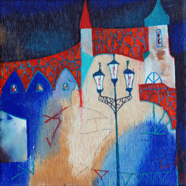 Painting titled "Old city Original…" by Emil Hasenrick, Original Artwork, Acrylic Mounted on Other rigid panel