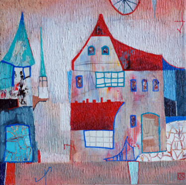 Painting titled "Old city Original…" by Emil Hasenrick, Original Artwork, Acrylic Mounted on Other rigid panel