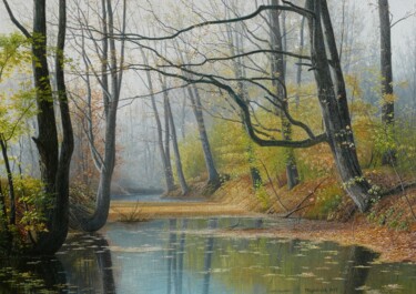 Pittura intitolato "Forest creek" da Emil Mlynarcik, Opera d'arte originale, Olio