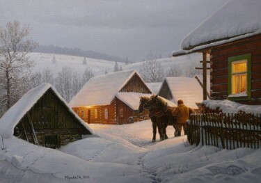Peinture intitulée "Winter morning" par Emil Mlynarcik, Œuvre d'art originale, Huile