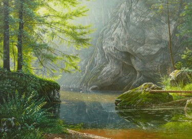 Pittura intitolato "Mystic forest" da Emil Mlynarcik, Opera d'arte originale, Olio Montato su Telaio per barella in legno