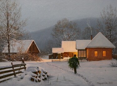Painting titled "Warm of home" by Emil Mlynarcik, Original Artwork, Oil