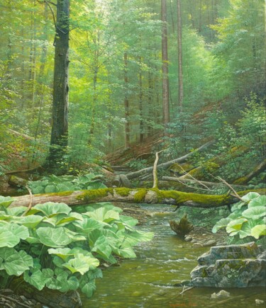 Painting titled "Silent forest" by Emil Mlynarcik, Original Artwork, Oil