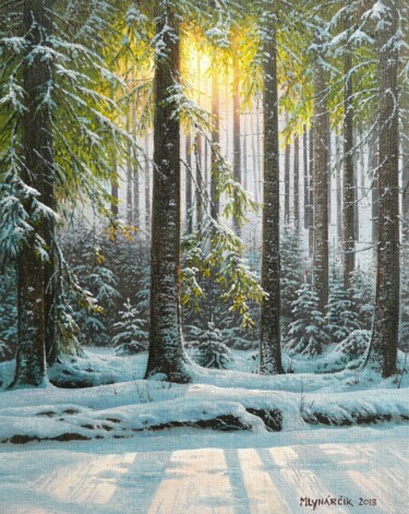 Malerei mit dem Titel "Light in the forest" von Emil Mlynarcik, Original-Kunstwerk, Öl