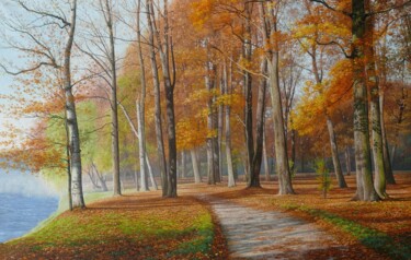 Peinture intitulée "Sunny autumn morning" par Emil Mlynarcik, Œuvre d'art originale, Huile