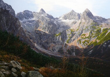 Painting titled "Majestic mountains" by Emil Mlynarcik, Original Artwork, Oil