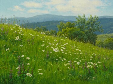 Pittura intitolato "Floral spring meadow" da Emil Mlynarcik, Opera d'arte originale, Olio Montato su artwork_cat.