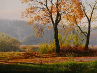 Malarstwo zatytułowany „Foggy morning by th…” autorstwa Emil Mlynarcik, Oryginalna praca, Olej