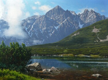 Schilderij getiteld "Mountain lake in Hi…" door Emil Mlynarcik, Origineel Kunstwerk, Olie