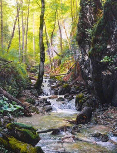 Ζωγραφική με τίτλο "Mystic mountain str…" από Emil Mlynarcik, Αυθεντικά έργα τέχνης, Λάδι Τοποθετήθηκε στο Ξύλινο φορείο σκε…