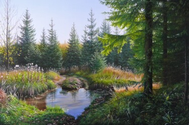 Painting titled "A ford way  at the…" by Emil Mlynarcik, Original Artwork, Oil Mounted on Wood Stretcher frame