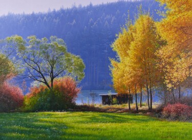 Painting titled "Contrasts of autumn" by Emil Mlynarcik, Original Artwork, Oil Mounted on Wood Stretcher frame
