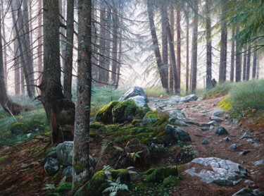 Malerei mit dem Titel "Forest path No.2" von Emil Mlynarcik, Original-Kunstwerk, Öl Auf Keilrahmen aus Holz montiert