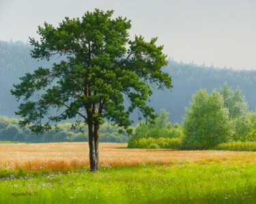 Pintura intitulada "Lonely pine tree" por Emil Mlynarcik, Obras de arte originais, Óleo Montado em Armação em madeira